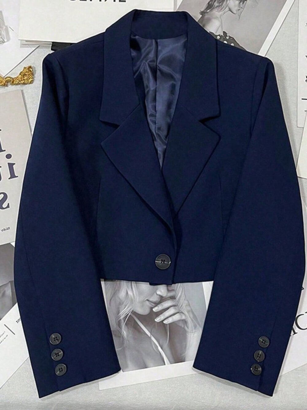 Blue Casual Women's Notch Lapel Blazer